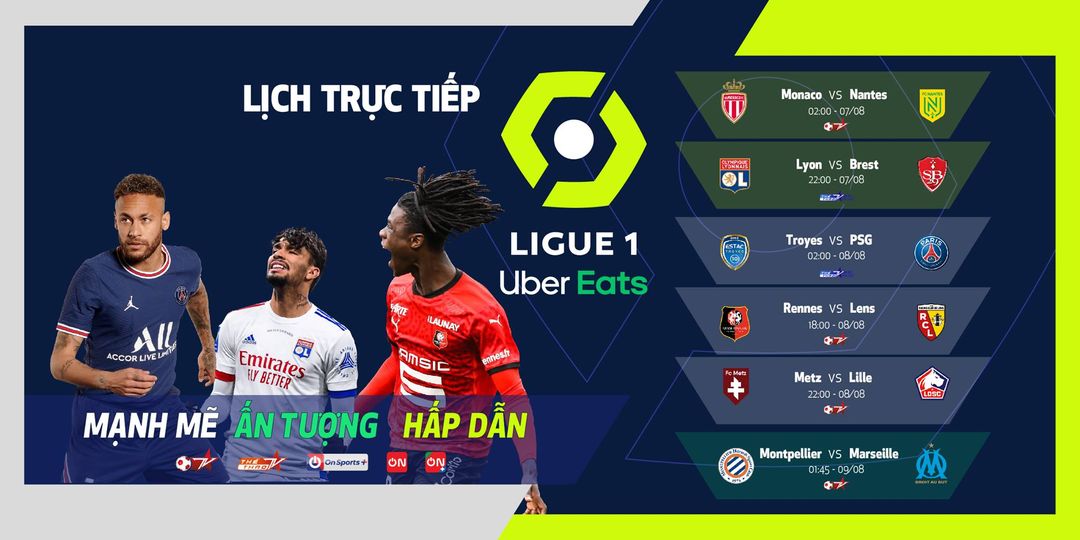Lịch trực tiếp, kênh trực tiếp Ligue 1 vòng 1 từ ngày 07-09/08