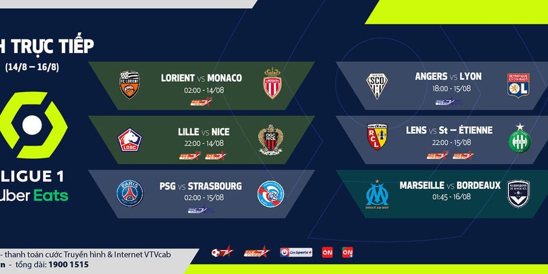 Trực tiếp bóng đá Ligue 1 hôm nay (14/08) trên kênh TTTV
