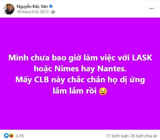 Nguyễn Đắc Văn phủ nhận thông tin Nguyễn Quang Hải về với Nimes hay Nantes
