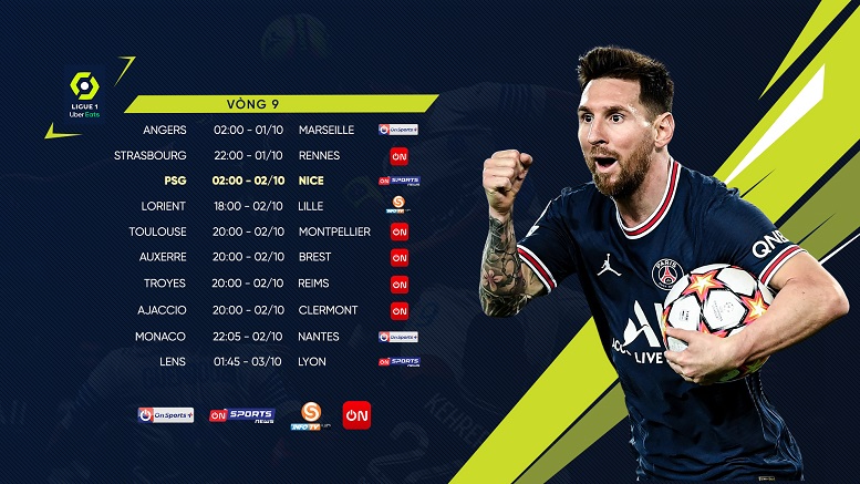 Lịch thi đấu và kênh trực tiếp bóng đá Pháp - Ligue 1 vòng 9 mới nhất