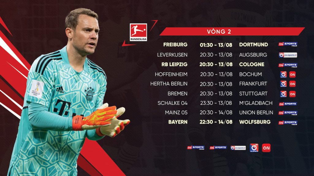 Lịch thi đấu, kênh trực tiếp, link xem các trận đấu Bundesliga vòng 2 trên VTVcab ON