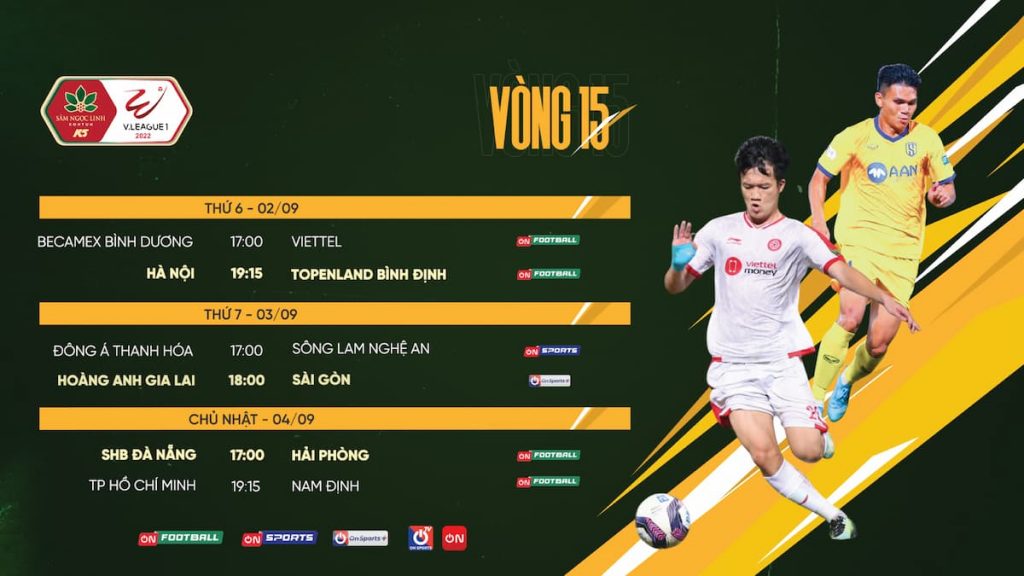 Lịch thi đấu và kênh trực tiếp vòng 15 V.League 1 trên ứng dụng và website VTVcab ON