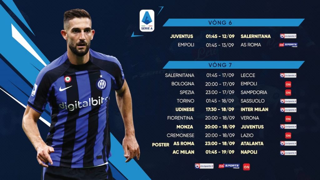 Lịch thi đấu, kênh trực tiếp và link xem bóng đá Ý - Serie A vòng 7 mới nhất