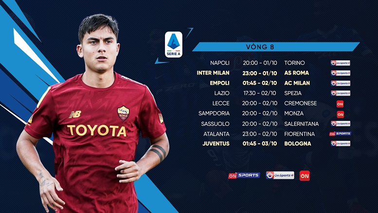 Lịch thi đấu, kênh trực tiếp và link xem bóng đá Ý - Serie A vòng 8 mới nhất