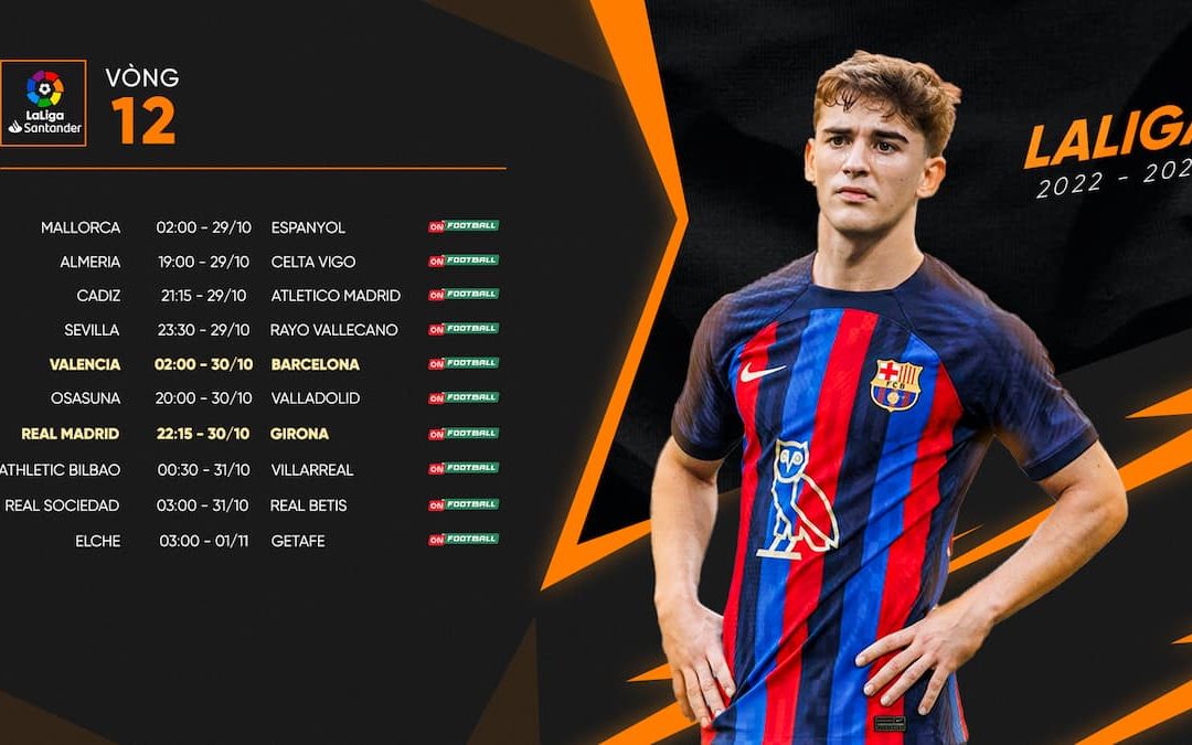 Lịch thi đấu và kênh trực tiếp bóng đá Tây Ban Nha - La Liga vòng 12 mới nhất