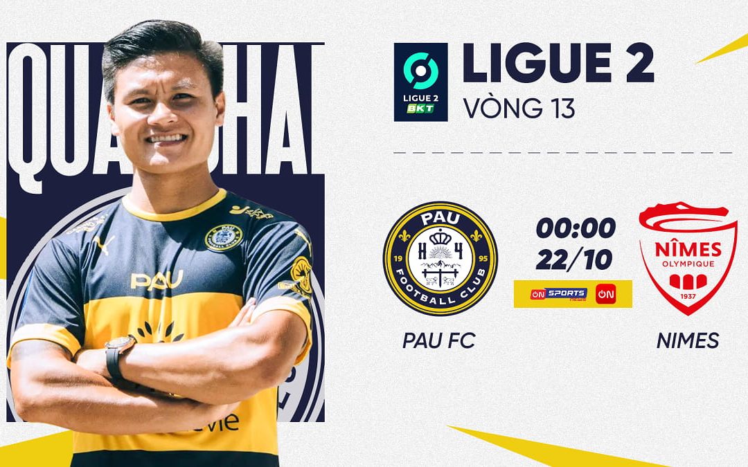 Tại vòng 13 Ligue 2, Quang Hải và đồng đội sẽ chạm trán Nimes. Mời Quý khán giả chú ý đón xem trận đấu trên kênh ON Sports News, ứng dụng và website VTVcab ON.